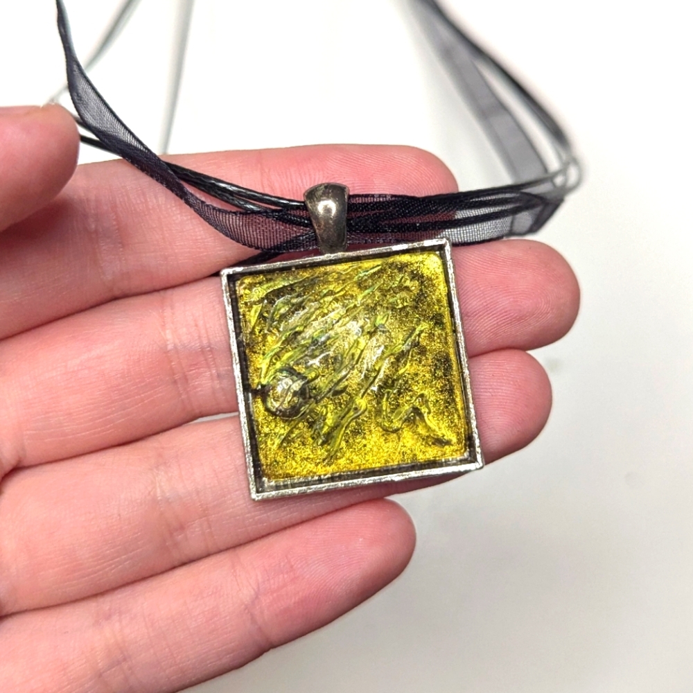 Green And Yellow Gold Square Pendant